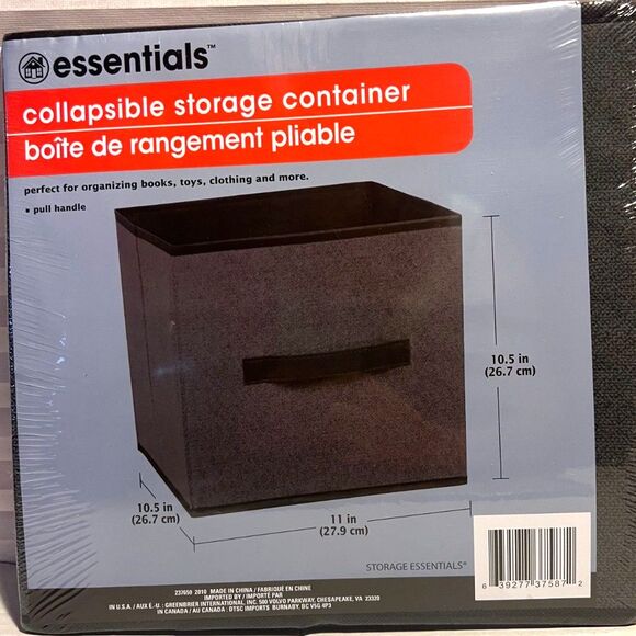 2 Essentials Collapsible-Storage Containers 10.5" x 11" x 10.5" Bins Pull Handle - Picture 2 of 5